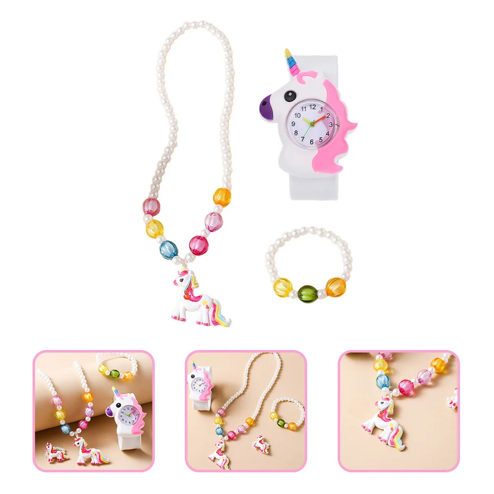 1 مجموعة 1 مجموعة يونيكورن مجموعة مجوهرات السيليكون الرقمية صفعة ووتش مطرز سوار قلادة لساعة اليد الكرتون #6