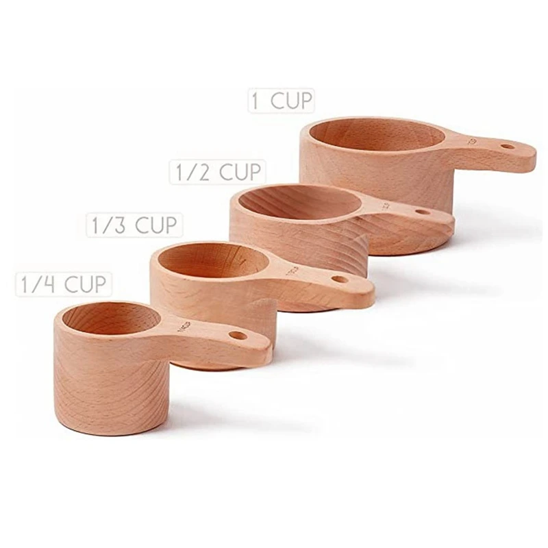 4PC/Set Wood Measuring Cup With Wood Polish Finish Fit For Baking Cooking Spice Coffee Tea Milk Powder