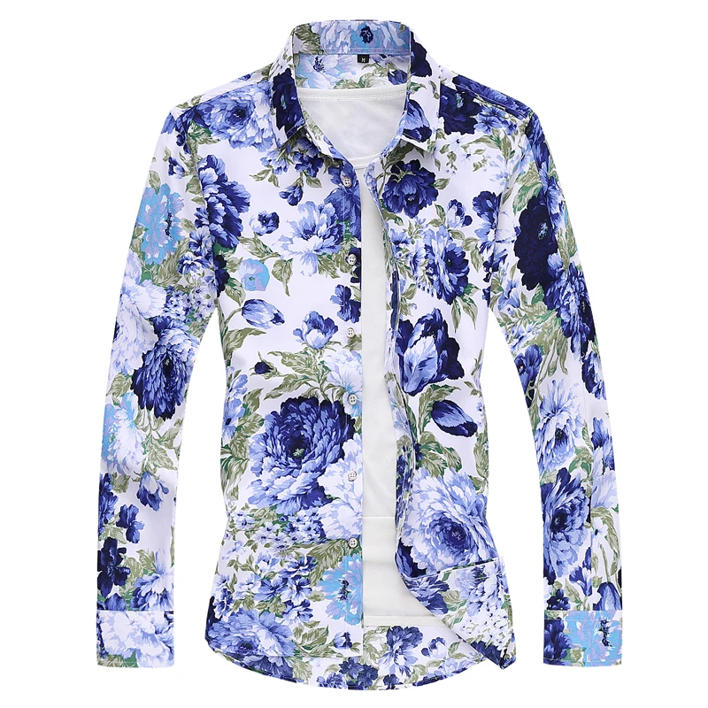 

2025 spring new men's shirt vitality youth leisure printed plus size long sleeve shirt