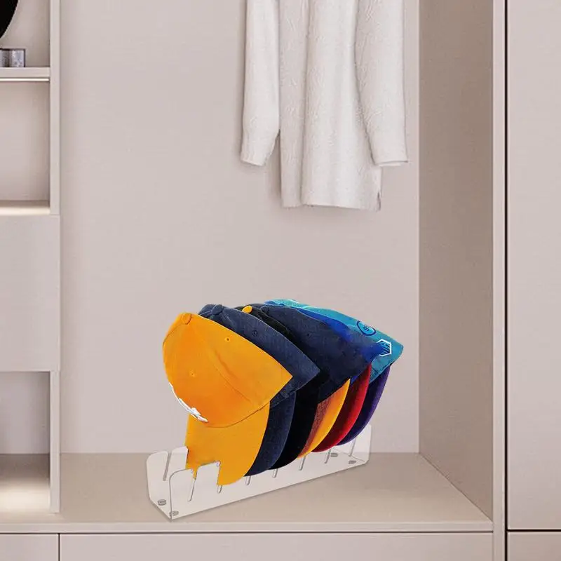 Hat Display Rack Acrylic Baseball Hat Display 7 Slots Space-Saving Desktop For Caps Clothing Storage Shelf Living Room Bedroom