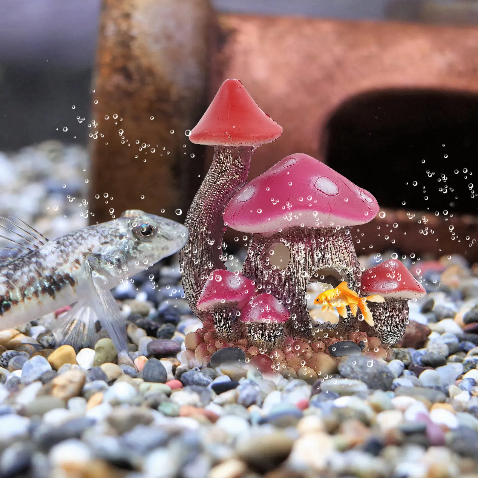 Resin Aquarium Mushroom Cave Ornament – Durable Fish Tank Decoration & Creative Hiding Place for Aquatic Pets