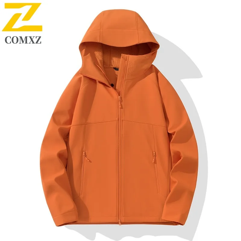 

COMXZ 2025 Мужская горная спортивная куртка на открытом воздухе софтшелл для альпинизма, водоотталкивающая ветрозащитная запирающая ветровка с капюшоном
