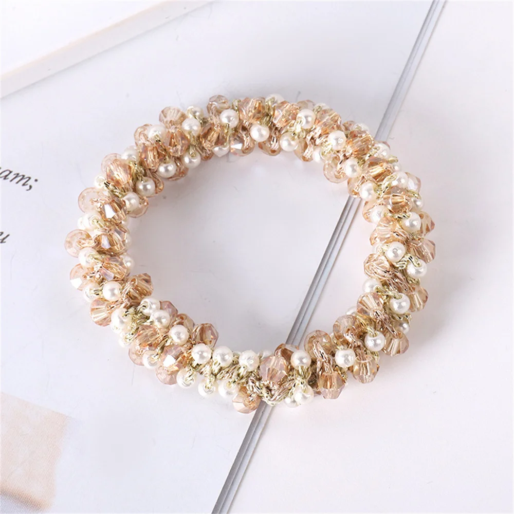 New Pearl Beaded Hair Ties Scrunchies Crystal Elastic Hairband Hair Rope Ponytail Holders Rubber Gum Hair Accessories For Women