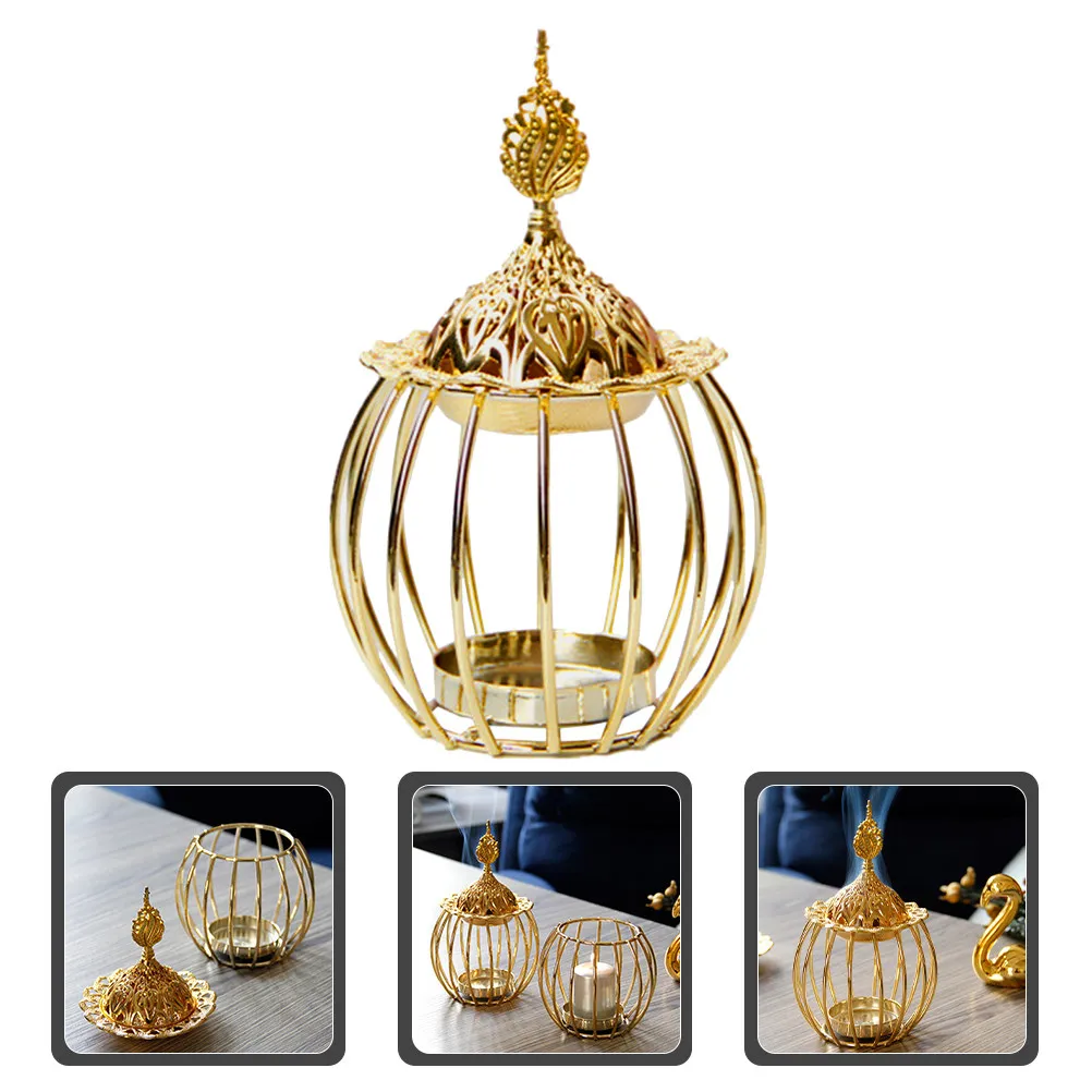 Bird Cage Metal Candlestick Incense Burner Desktop Holder Multipurpose Decorative Accent for Home Office Table Centerpiece