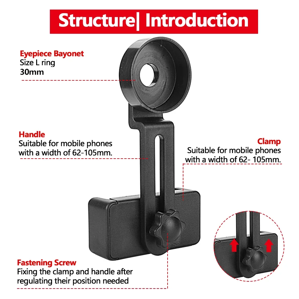 Upgrade Universal Cell Phone Adapter Bracket Clip Mount Plastic Material for Monocular Spotting Scope Telescope