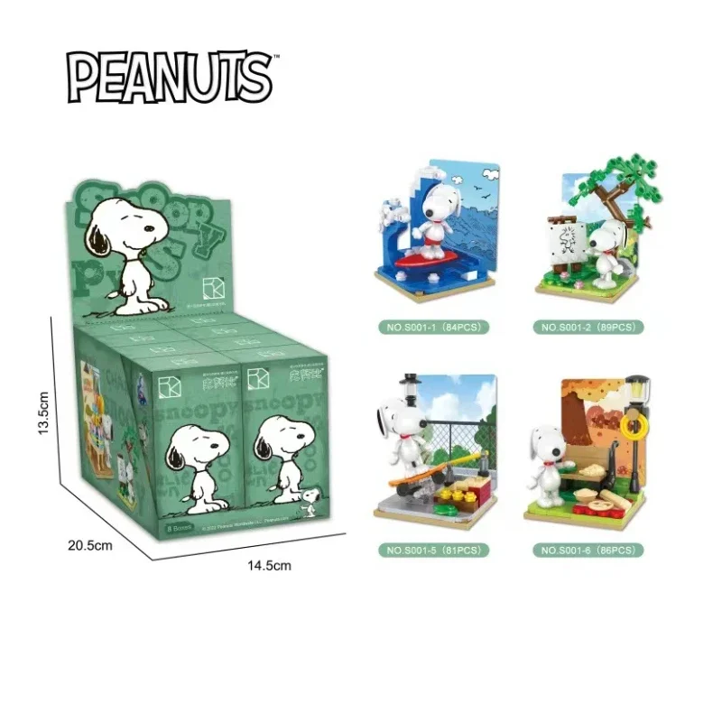 Bloques de construcción de Snoopy genuino, caja de rompecabezas de vida multifacética, bloques de construcción de plástico de dibujos animados,