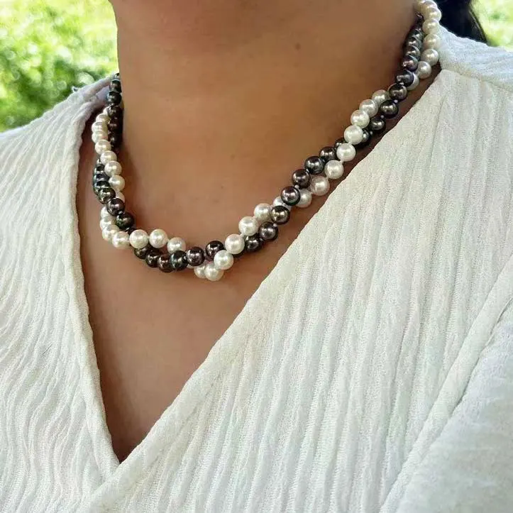 6-7mm 18inch AAA Elegant White Black Natural Freshwater Pearl Chains Short Chokers Necklace for Jewelry Mother's Day Gift