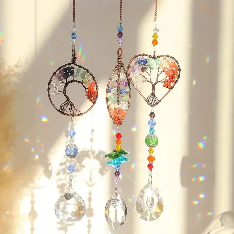 2025 Tree of Life Sun Catcher Pendant, Heart and Leaf Design for Hanging Decorations in Homes and Gardens  forest room decor