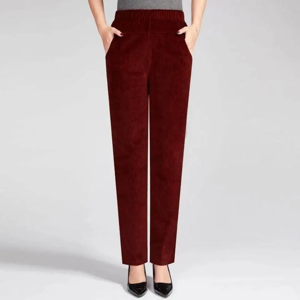 Fashion Brown Corduroy Pants Women Harajuku Cargo Pants Retro Trousers 2025 Autumn High Waisted Streetwear Straight Pants