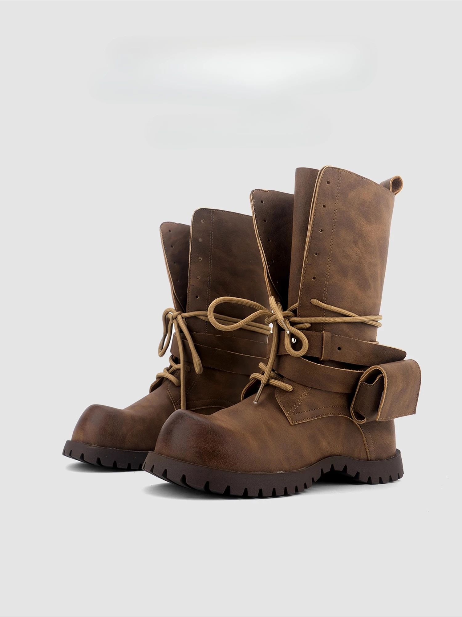 

2025 Fall/Winter New Women's Boots Frosted Platform Strappy Motorcycle Vintage Brown Booties Women's Shoes