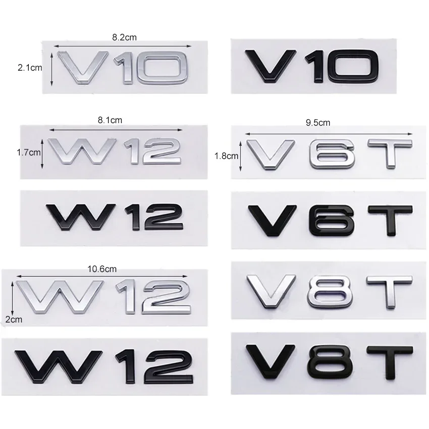 

V6T V8T W12 V10 car trunk sticker ABS car refurbishment decoration Black Knight style modification suitable