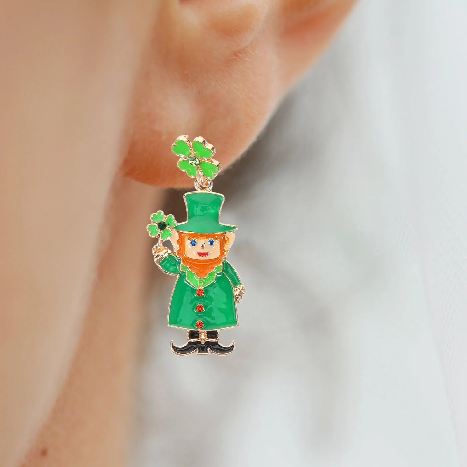 

Metal Earrings Four Leaf Shamrock St Patrick Day Hat Dangle Decorative Alloy Sparkling Safe Festive Women Carnival Party