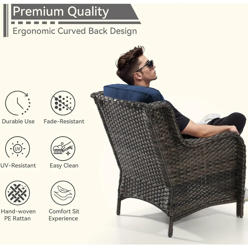 Patio Wicker Chairs Set Of 2, Patio Rattan Dining Chairs With 3.5-inch Seat Cushions, High Back And Curved Armrest For Garden, B