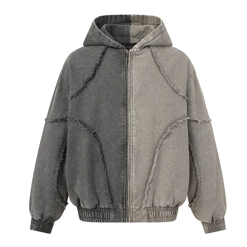 Color Block Patchwork Hip Hop Sweatshirts Streetwear Washed Hi Street Pullover Hoodies For Male
