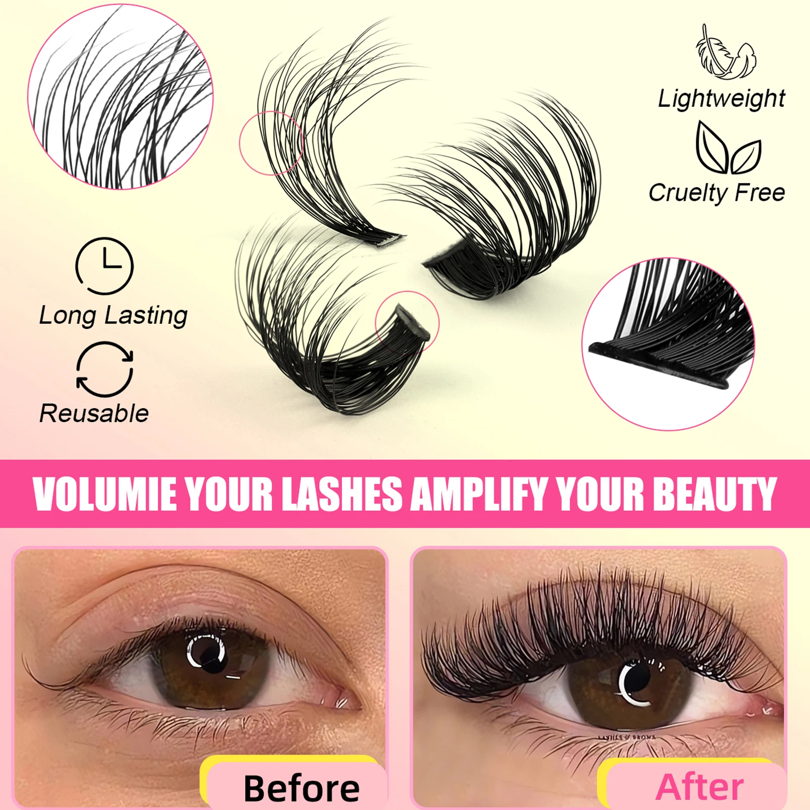 Fluffy Cluster Lashes Set Bindung und Siegel Kleber Applikator Kit Russische dicke D Curl Natürliche Wimpernverlängerung DIY Make-up-Zubehör