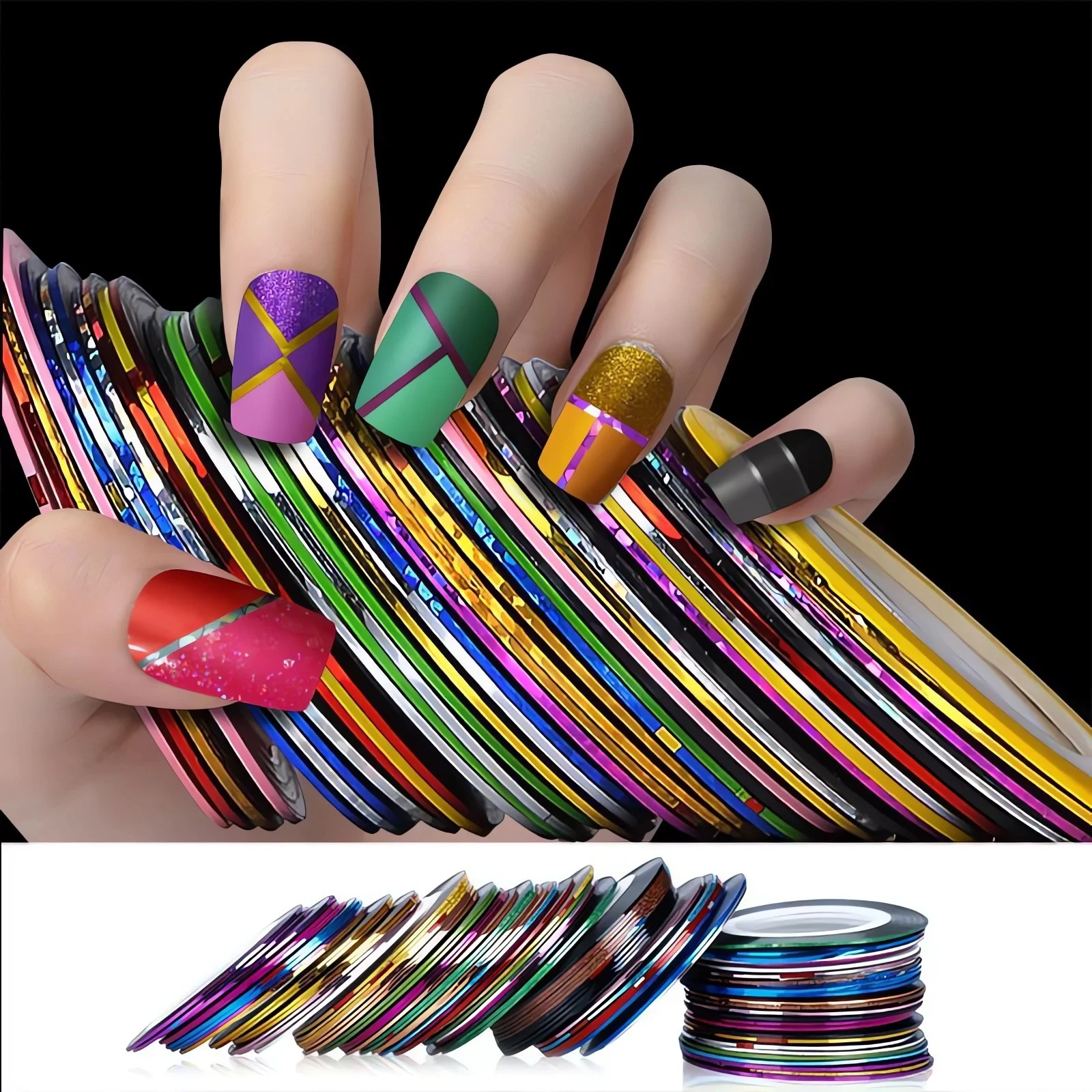 Mix Silver Gold Lines Stripe 3D Nail Sticker Waved Star Self Adhesive Slider Papers Nail Art Transfer Stickers