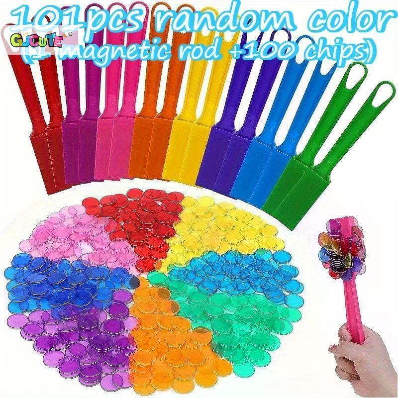 101Pcs Random Color Magnetic Counting Wand Set With 100  For Kids Math Learning Preschool Family Educational Games