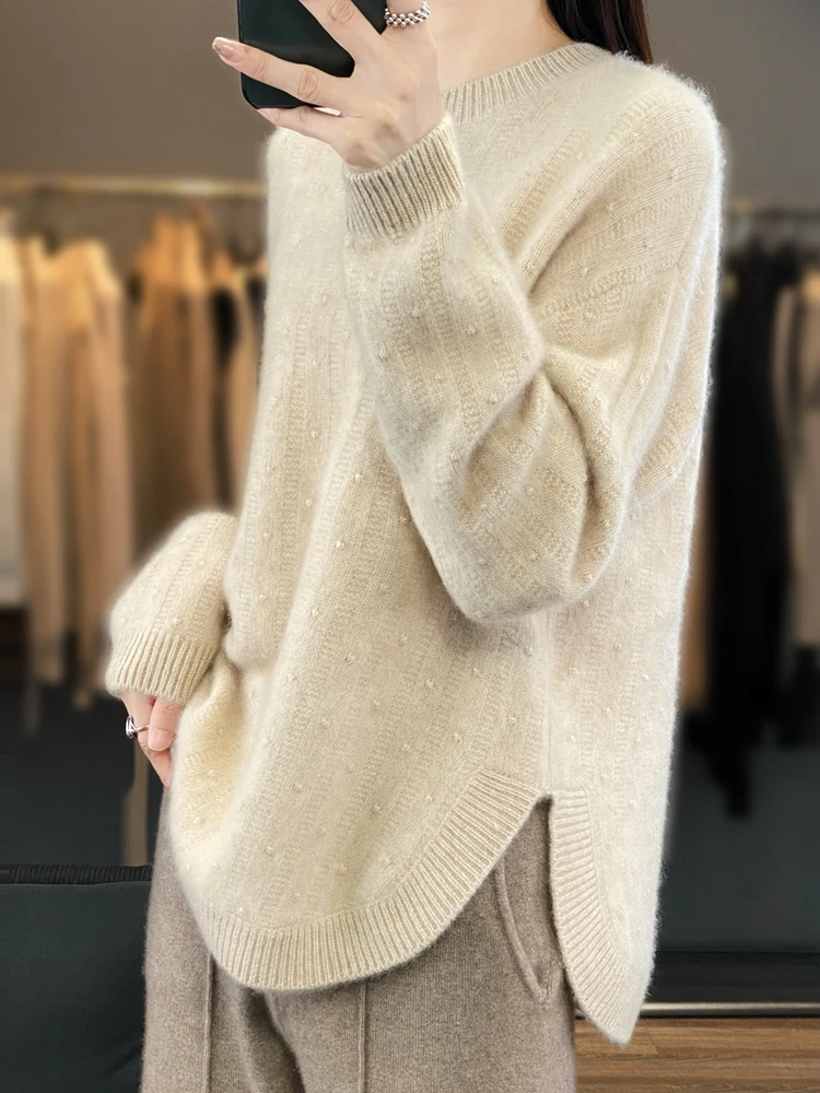 2023 New Autumn Winter Women O-Neck Sweater 100% Merino Wool TwIst Thick High Quality Cashmere Knitted Pullover Korean Fashion