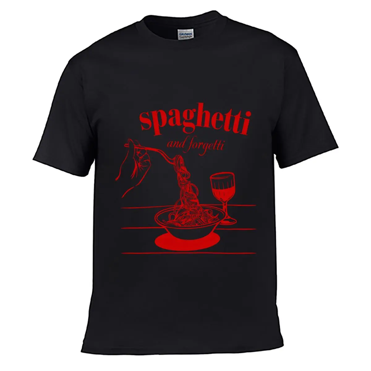 Spaghetti And Forgetti Fork Twirl Pasta Wine Italian Cuisine short-sleeved T-shirt Casual Tee