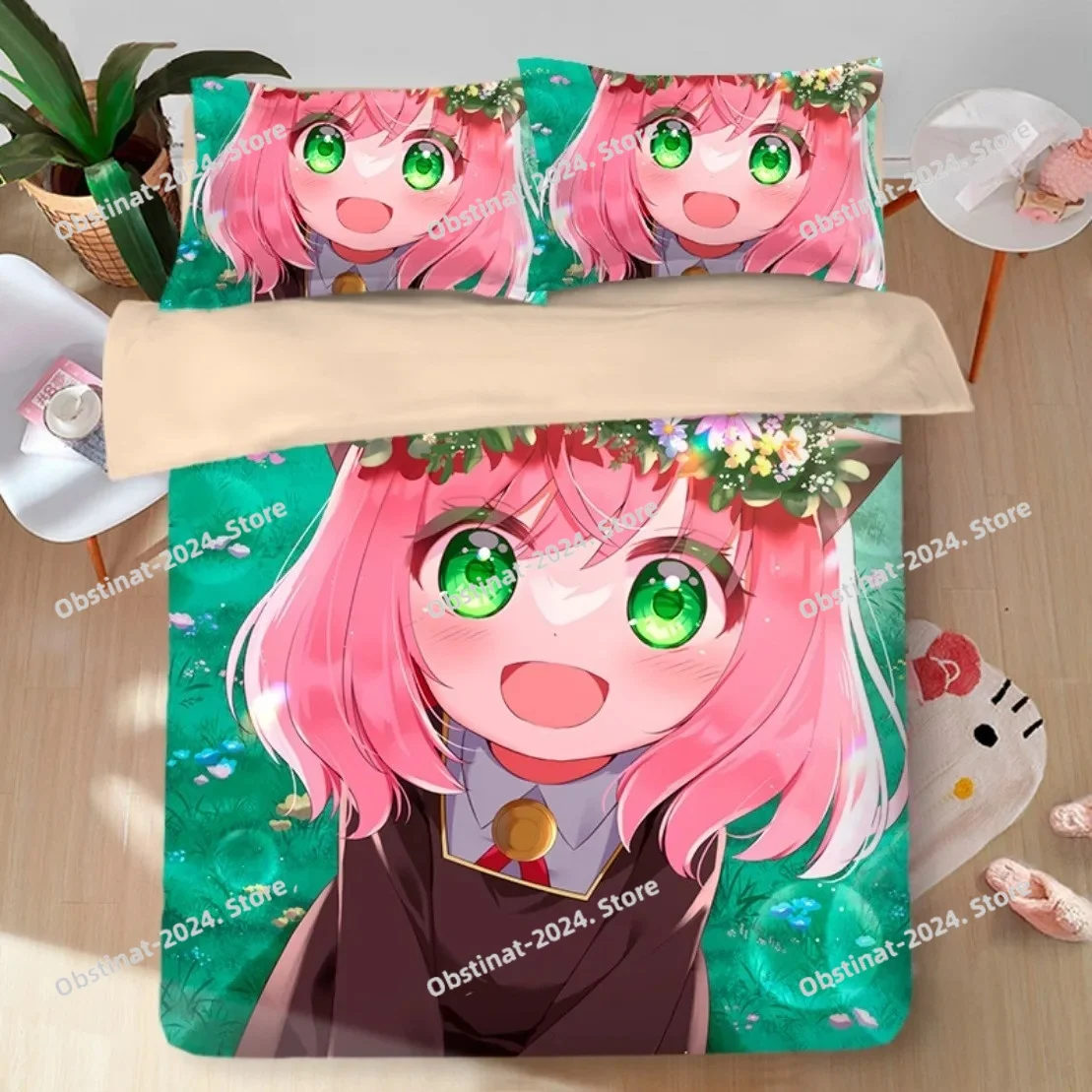 

3D Print Anime Spy X Family Kawaii Anya Duvet Cover Pillowcase Bedding Set Adult Boy Girl Single Double Large Size Gift