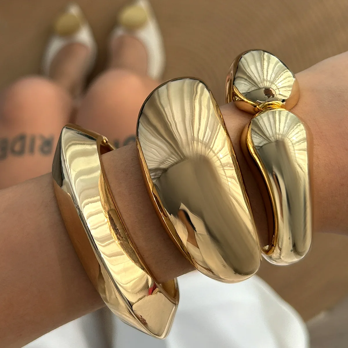 

DIEZI Trendy Fashion Gold Color Heavy Metal Cuff Bangles For Women Men New Gift Punk Vintage Geometric Bangle Bracelet Jewelry