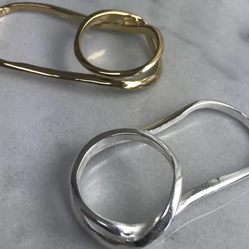 925 Sterling Silver Open Finger Ring Golden 2 Finger Ring Hard Fixed Geometric Punk For Women Jewelry Gift Dropship Wholesale