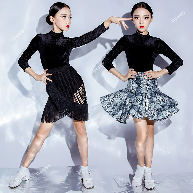 

Latin Dance Dress Girls Autumn Winter Professional Dance Clothes Competition Examination Clothes Long Sleeve Velvet Dance Wear