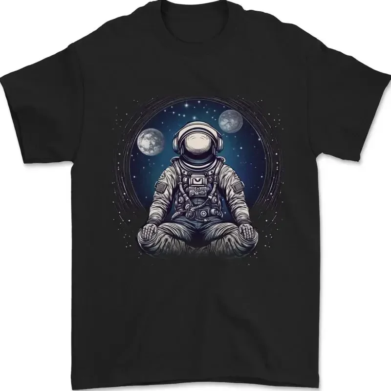 Camiseta de Hombre 100% Algodón con Diseño de Astronauta Meditando, Yoga, Espacio y Planetas