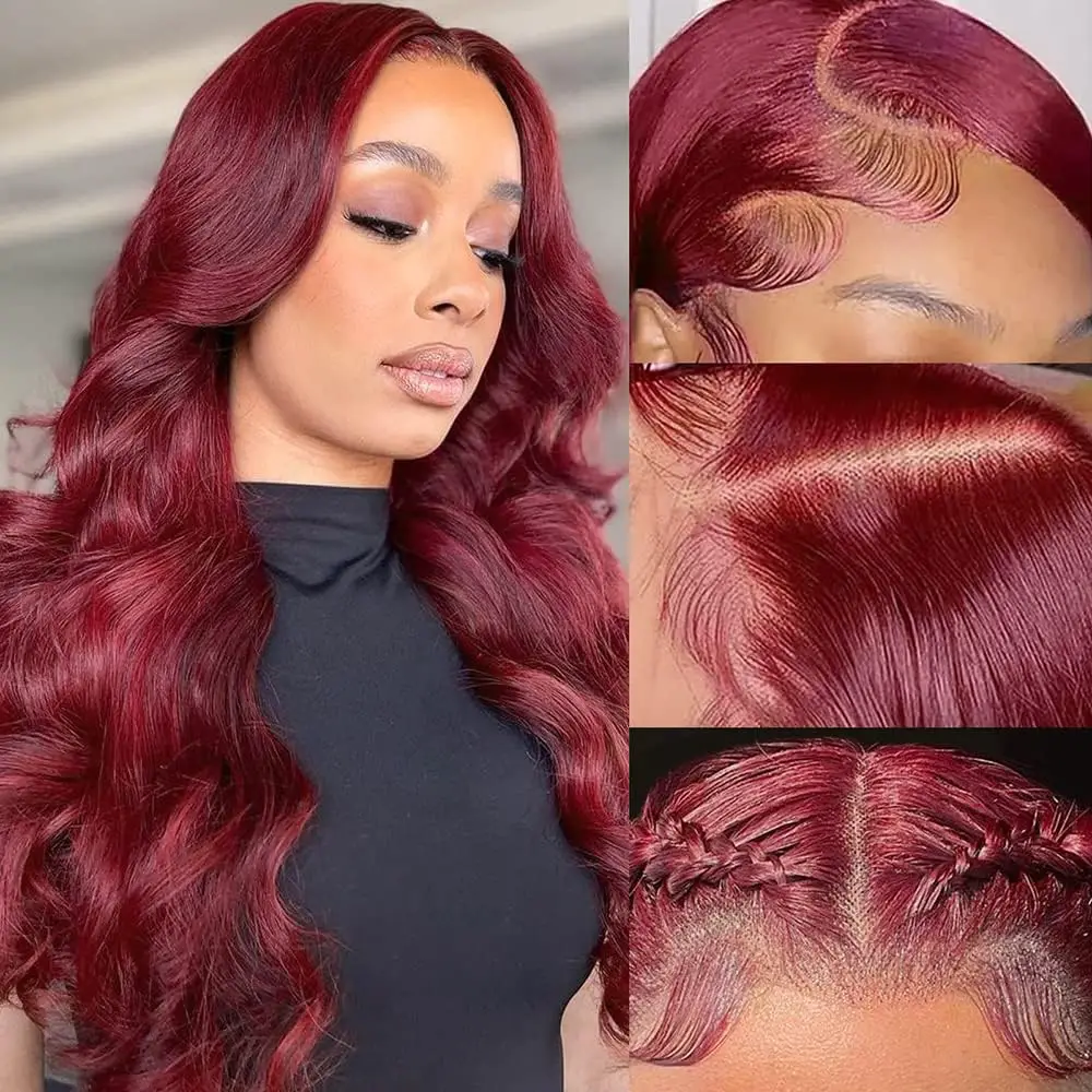 99J Burgundy Lace Front Wig Human Hair 13X4 Body Wave 180% Density Red Colored Lace Frontal Human Hair Wigs for Women