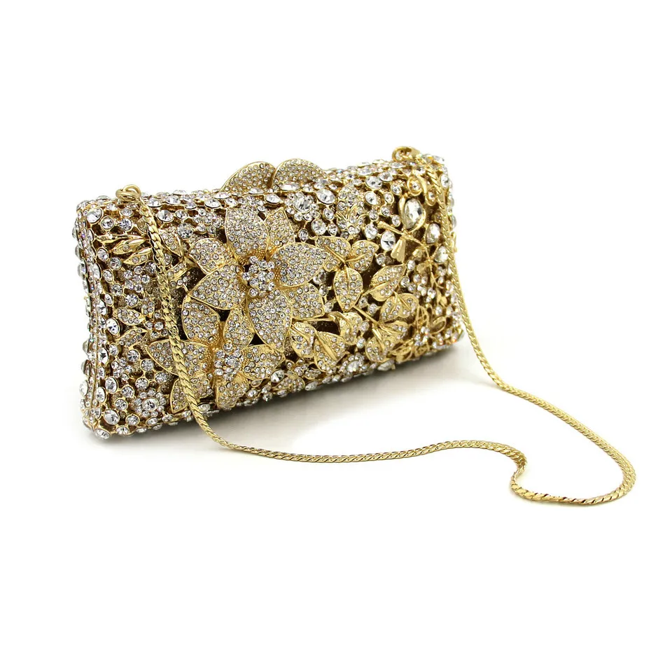 

Latest Models Simple Elegant Evening Bag Gold Floral Pattern Evening Handle Bag for Wedding