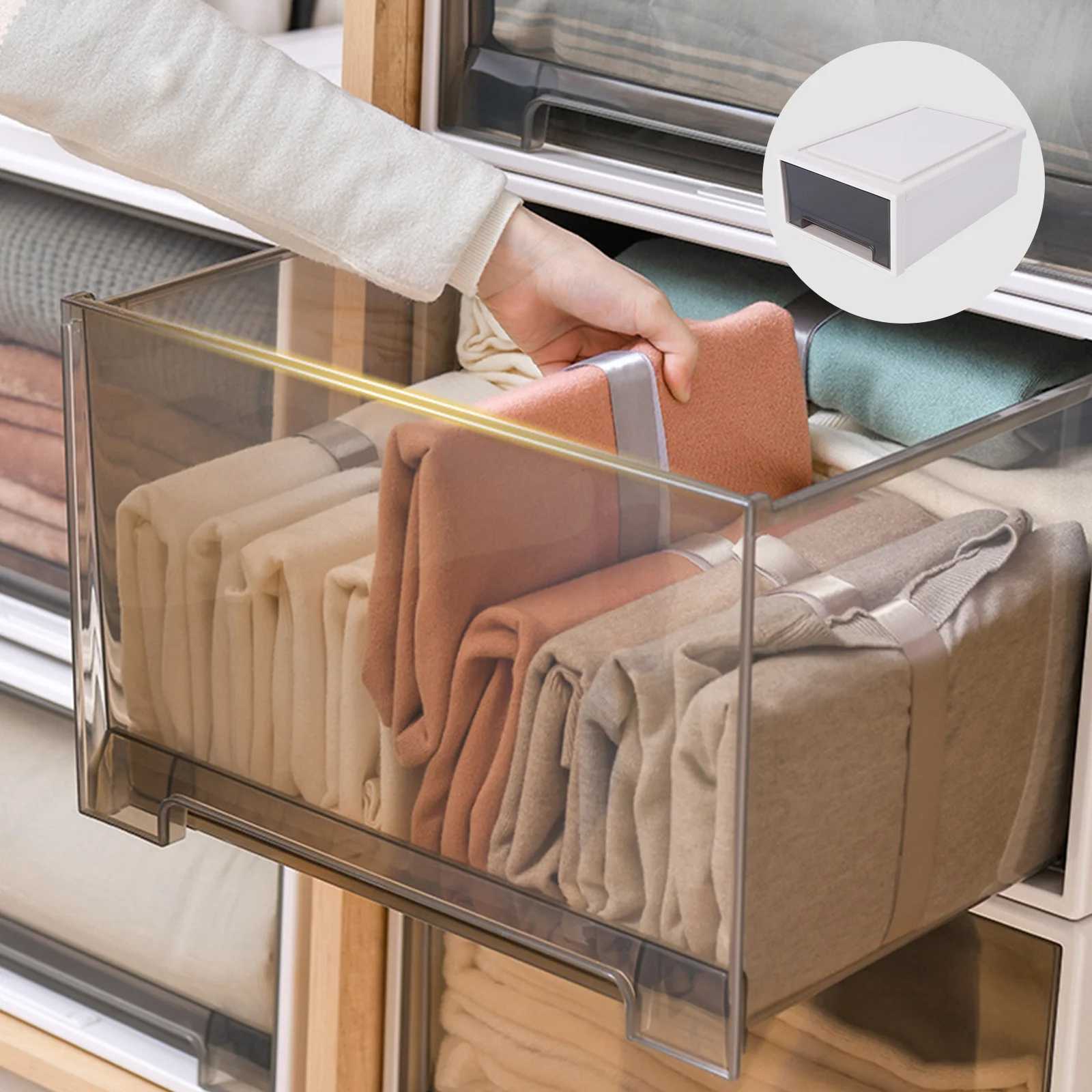 

1Pcs Drawer Style Storage Box Transparent Plastic for Home Clothes Quilt Storage Wardrobe Organizer Underwear Container