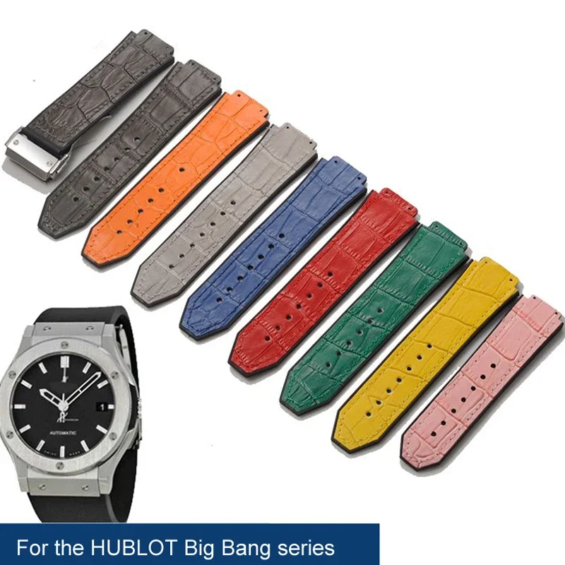 Genuine leather Watch Strap For HUBLOT Big Bang Series Bottom silicone Watch Bracelet Watch accessories 25mm*19mm With tools