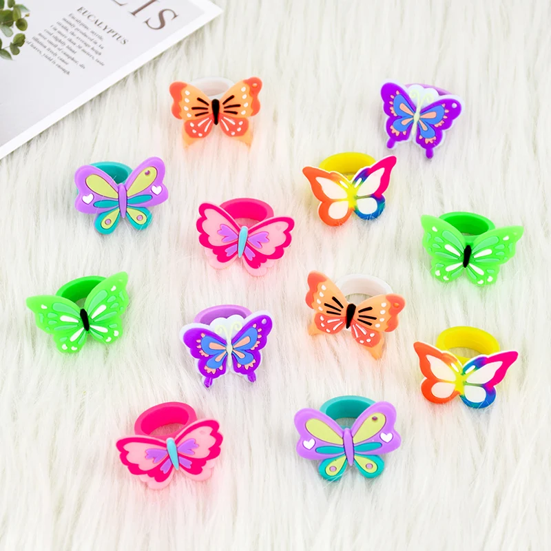 6/12pcs Colorful Butterfly Soft Rings Kids Birthday Party Decoration Favors Children's Surprise Gift Baby Shower Guests Souvenir