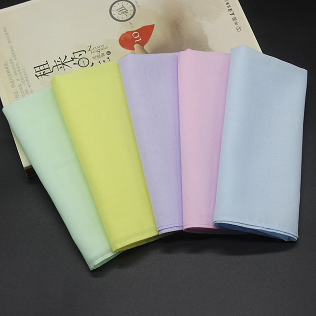 10Pack Pure Color Cotton Handkerchiefs Women Men Hanky Hankie Kerchiefs