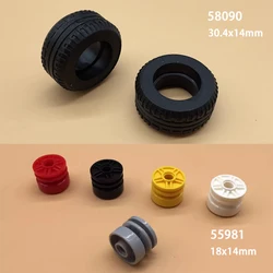 Technological Tire Wheel DIY Car Truck Building Block 18x14mm Wheel Hub 30.4x14mm Tire MOC Part Compatible with 58090 55981