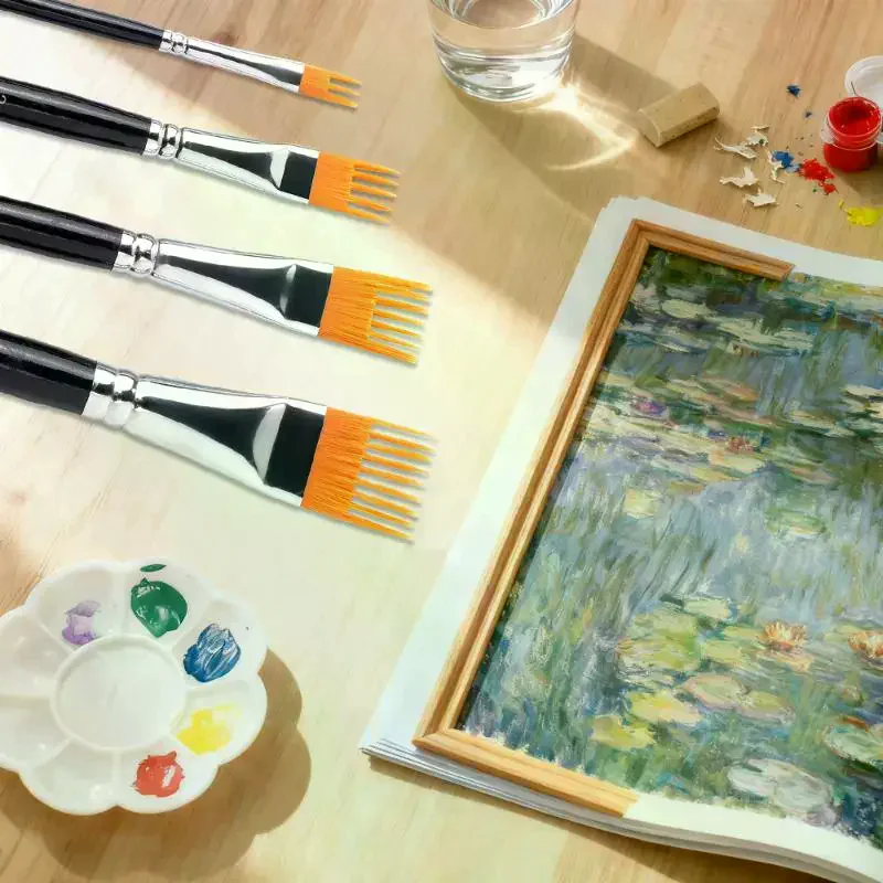 Serrated Shape Paintbrush Set For Watercolor Oil Digital Painting - Landscape Leaf Art Brushes For Artists & Students 4Pcs