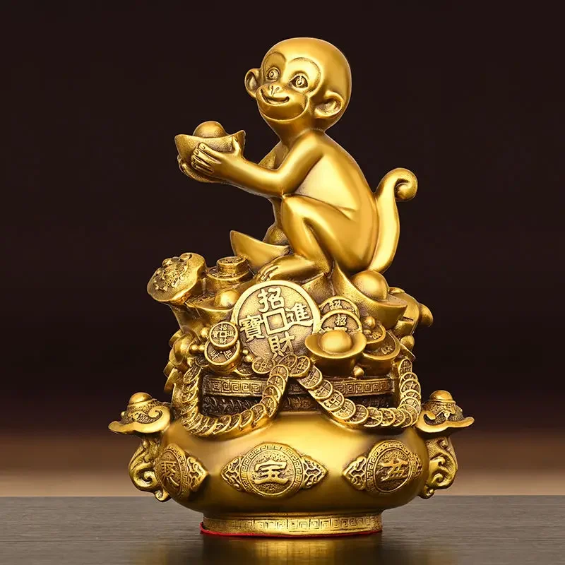 

Fengshui Wealth Pure Copper Golden Monkey Statue Ornaments Living Room Home Decor Lucky Accessories Office Mascot Decoration