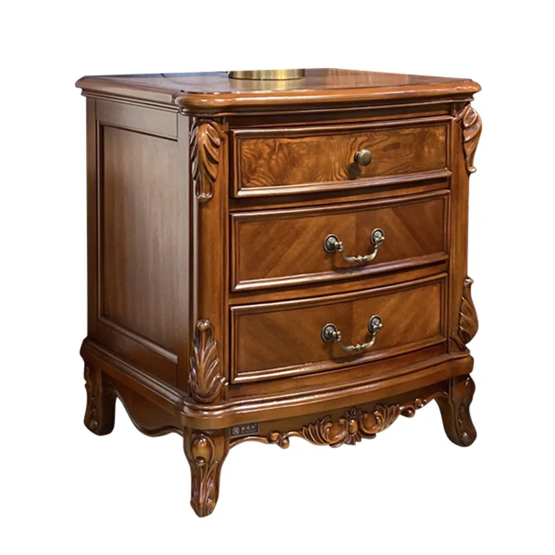 

Antique Luxury Night Table with Drawers European Style Home Bedside Table for Bedroom Three Drawers Night Stand for Hotel