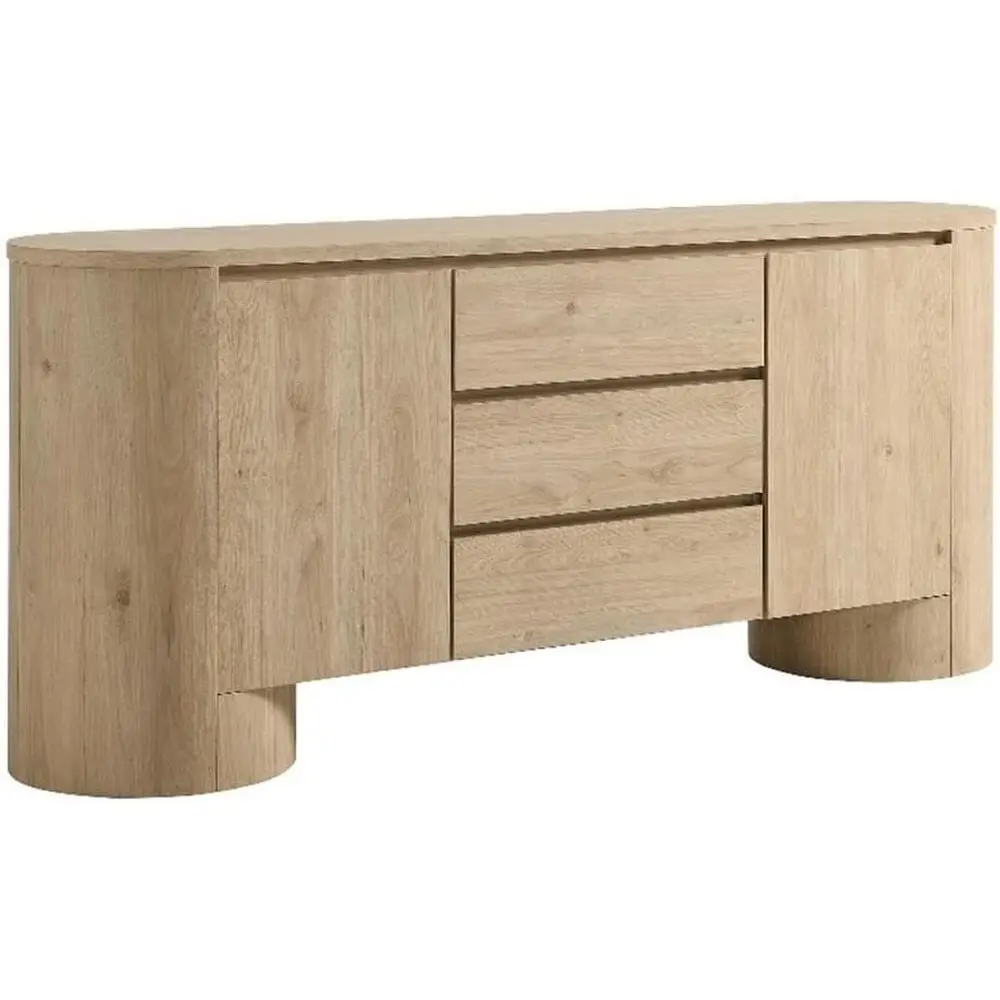 

71 Hickory-Finished Oval Wood Grain Sideboard with Doors and Drawers