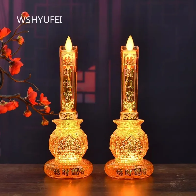 2pcs The God of Wealth Worships The Ever Burning Lamp Home Buddhist Hall Plug in LED Candles Buddhist Offerings and Ornaments