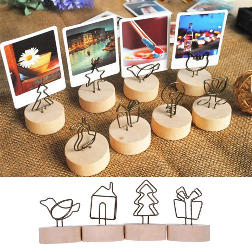 1 pc Party Dekor Desktop Ornament Home Dekoration Bildclip Foto rahmen Nachricht links Unterstützer Runde Holz halter