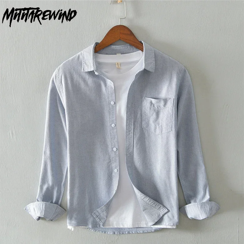 

Basic Long Sleeve Shirt Man Spring Summer Daily Casual Shirts Solid Oxford Pure Cotton Button Up Shirt Men Simple Versatile Tops