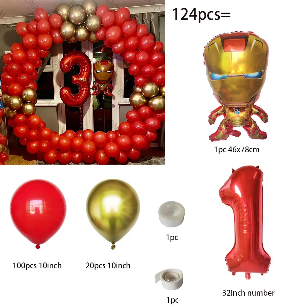 124pcs Iron Man Super Hero The Avengers Balloon Latex Balloons Kids Birthday Party Decoration Kids Baby Shower Balloons