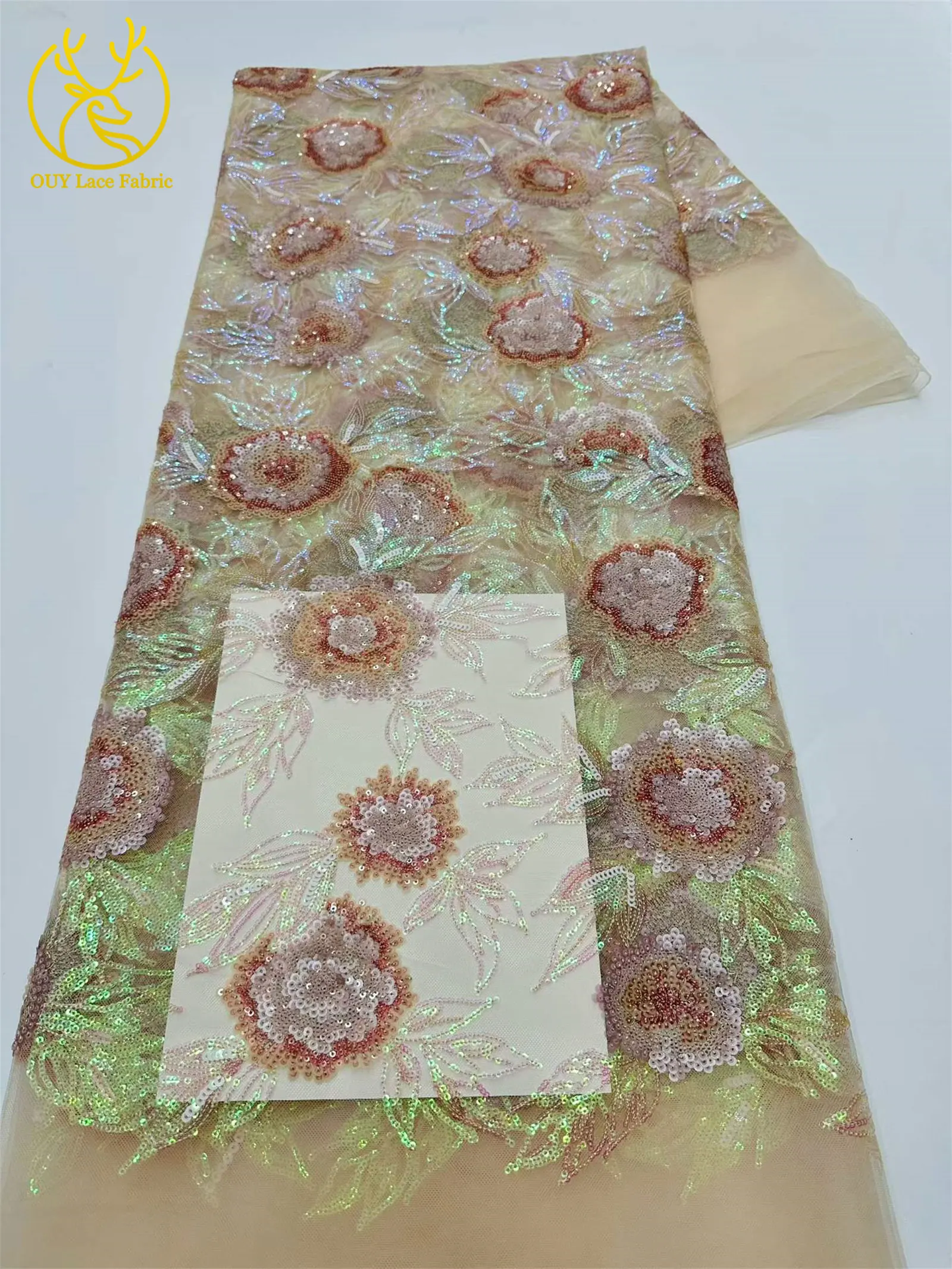 Luxuriöser afrikanischer Spitzenstoff 2026, schwarzer nigerianischer Spitzenstoff mit Perlen und Pailletten für Damen, elegantes Partykleid, Nähzubehör, 5 Yards – Detail 7