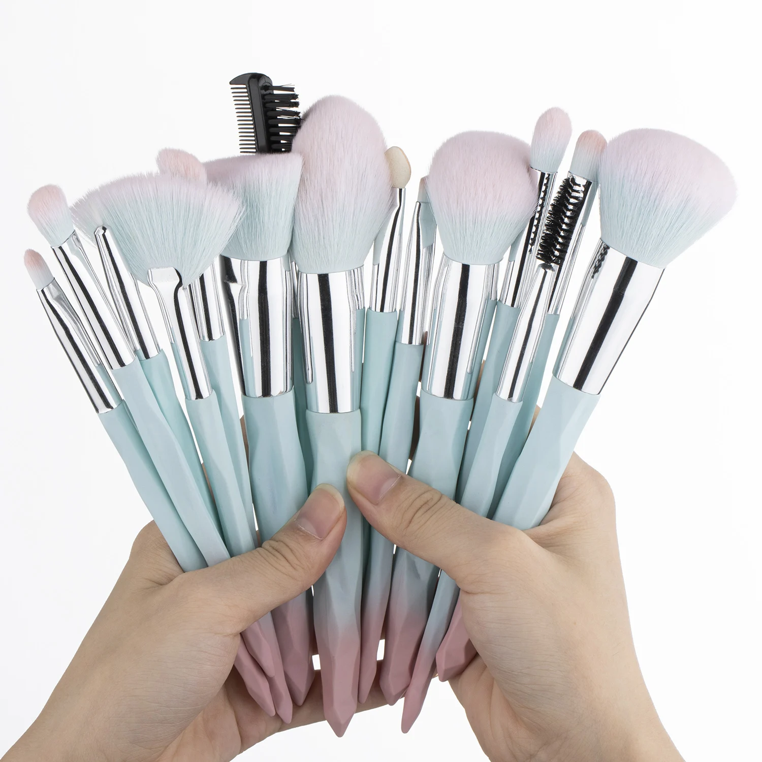 KOSMETYKI 15Pcs Makeup Brushes Rubber Paint Handle High Quality Soft Hair Powder Blush Eye Brush Complete Makeup Tools