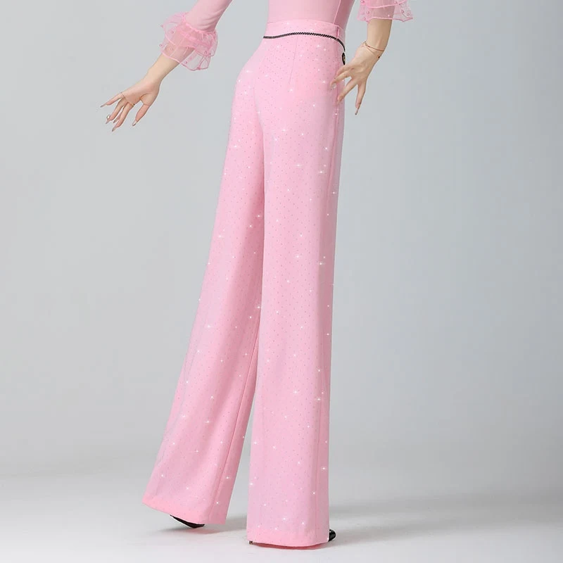 여성 라틴 댄스 바지 현대 댄스 핑크 하이 웨이스트 다이아몬드 바지 볼룸 탱고 삼바 바지 공연 의상 DN20749