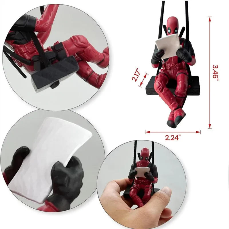 Marvel Deadpool Car Pendant Cartoon Anime Figures Rearview Mirror Leather PU Lanyard Indoor Kawaii Funny Model Accessories Gifts