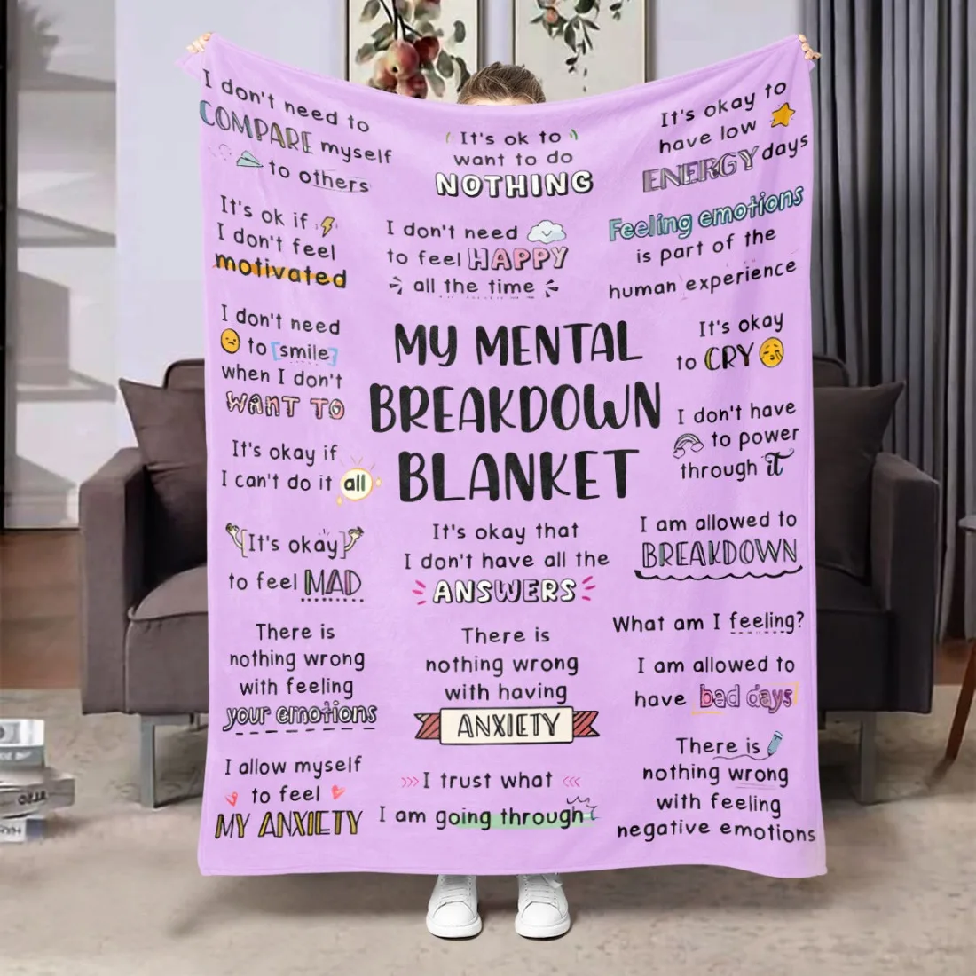 Mindful Comfort: A Cozy, Empowering Blanket with Mental Health Quotes and Supportive Design, Perfect for Self-Care