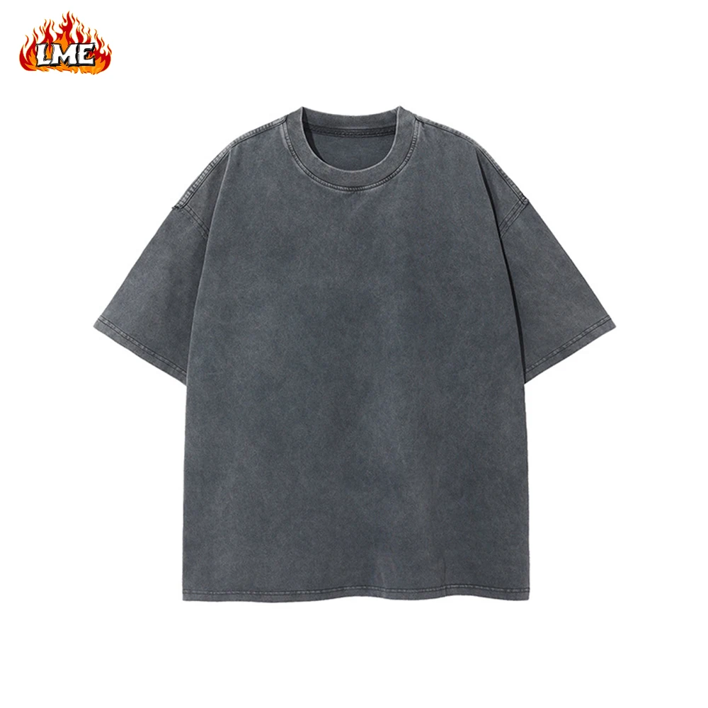 LME Permium Quality Heavyweight Cotton Vintage Batik Acid Wash Distressed Men Oversized 275GSM Streetwear Custom T Shirt