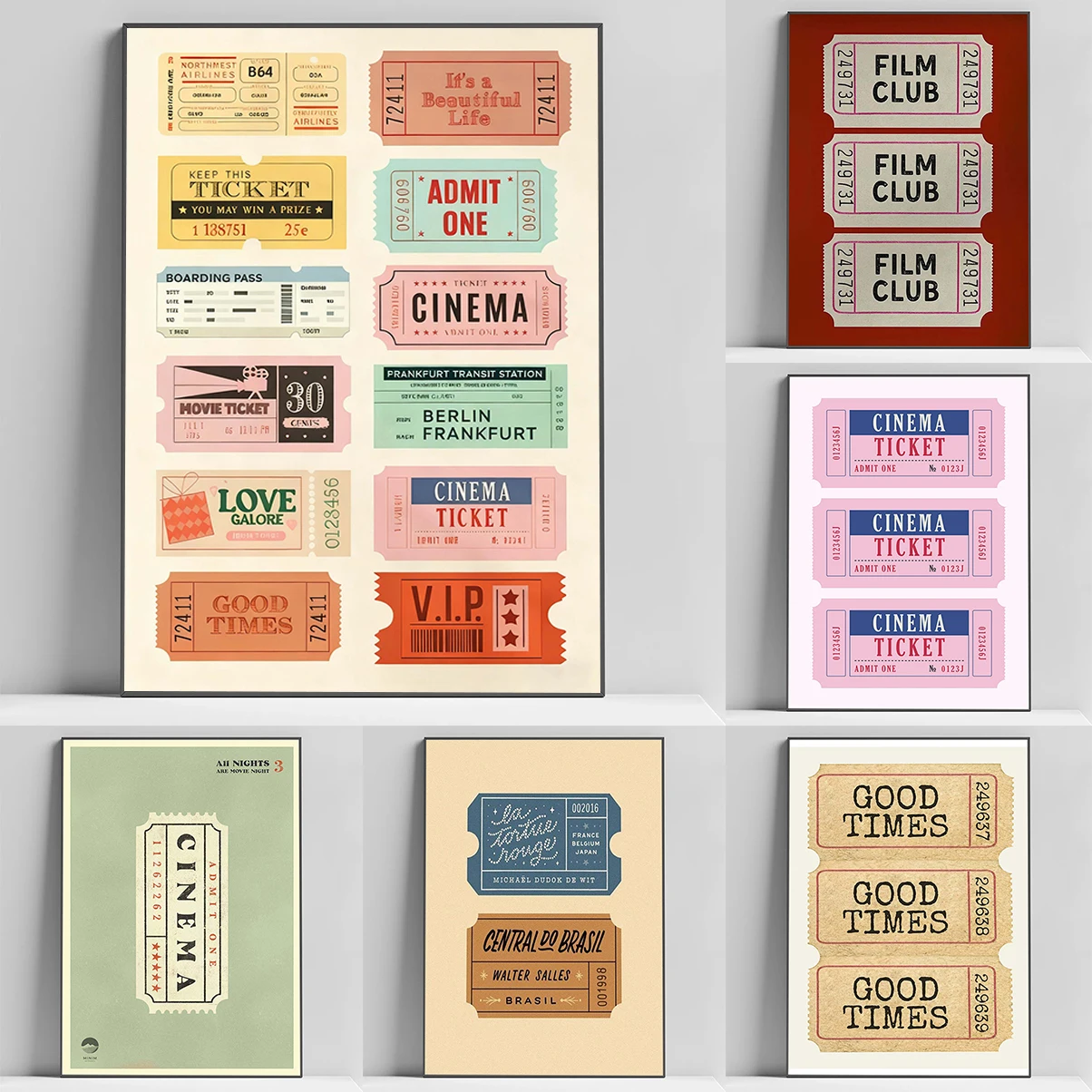 

Vintage Movie Ticket Stub Poster Interior Posters for Room Decor Man Frames Wall Pictures Decorative Picture Home and Decoration